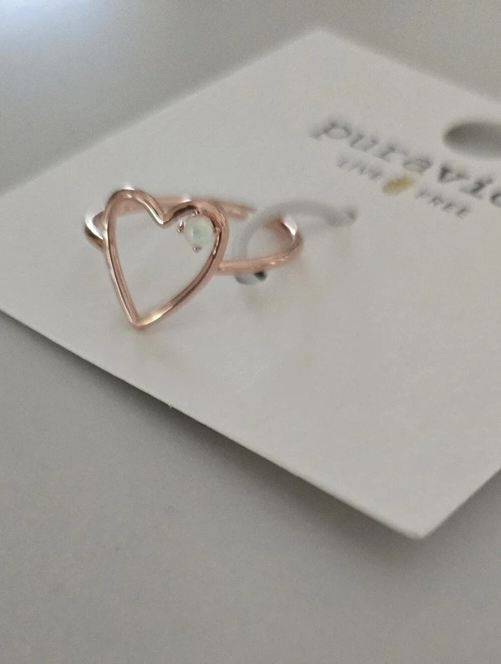 NWT Pura Vida Rose Gold Open Heart Ring with Opal Accent